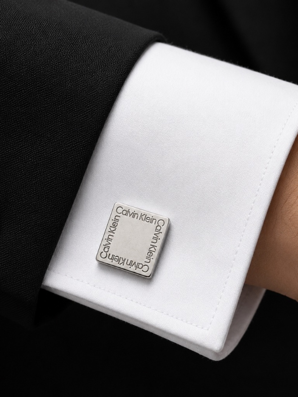 Calvin Klein Silver Tone Logo Square Cufflinks Modern Designer Men's Accessories